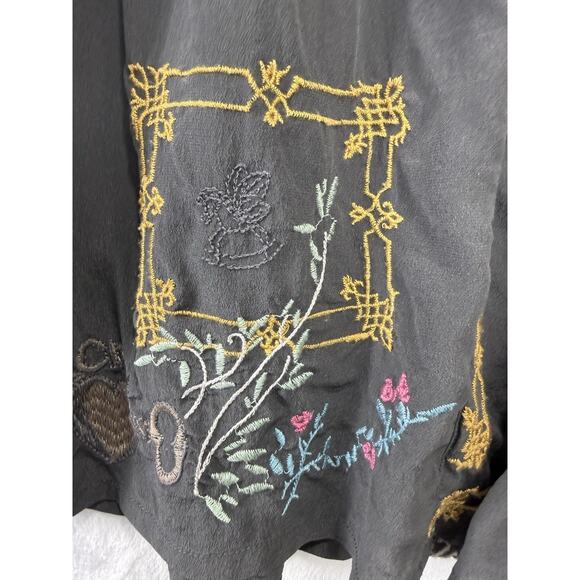Johnny Was Biya Embroidered Blouse Top 100% Silk Colorful Boho Size Medium - Picture 9 of 15